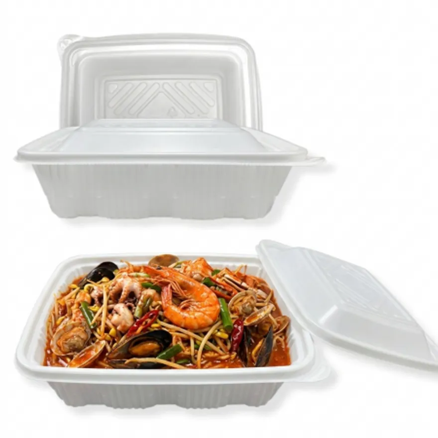 대형 사각찜용기 소 백색 100세트 일회용 배달 포장 이미지