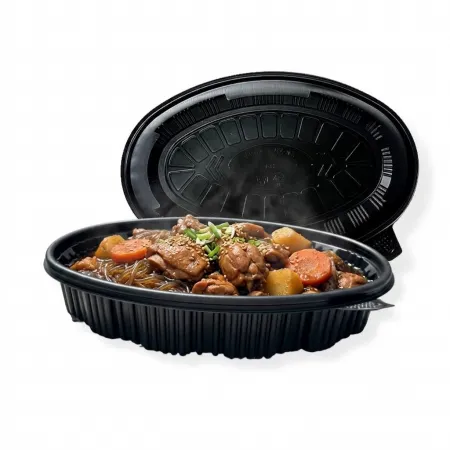은호팩 타원찜용기 중 검정 100개 찜닭 해물찜 일회용 포장 배달용기