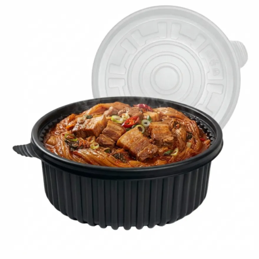 EH 225파이 소 검정 200개 일회용 탕용기 찜 배달 감자탕 포장 이미지
