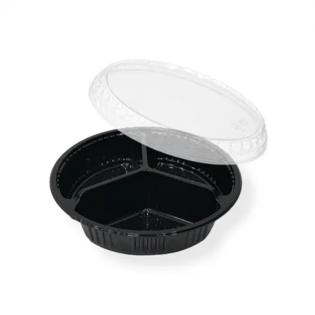 EH 170파이 3칸 검정 400개 원형찬용기 반찬용기 배달 포장 이미지