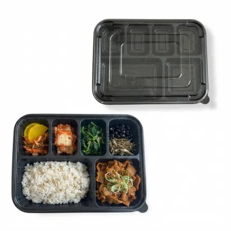 EH 일회용 도시락 용기 6칸막이 반찬 200세트 검정