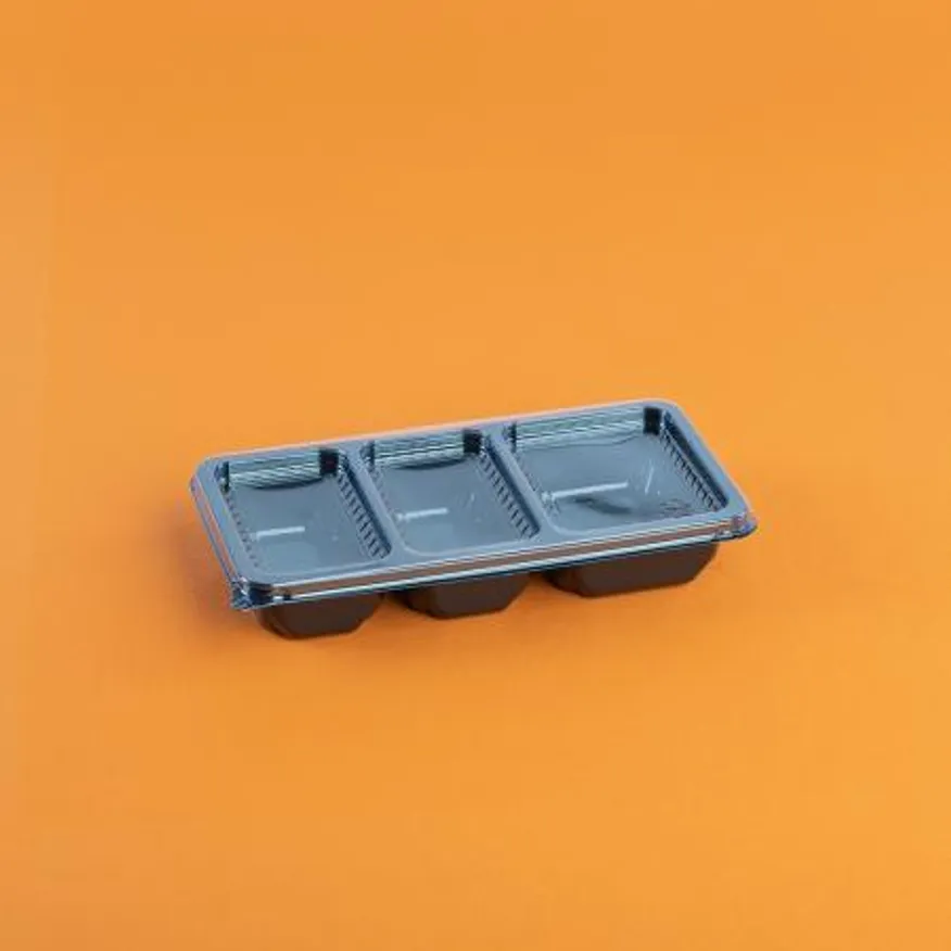 PT반찬3칸용기(DS-401) 검정색 (*뚜껑-투명) 600개세트 이미지