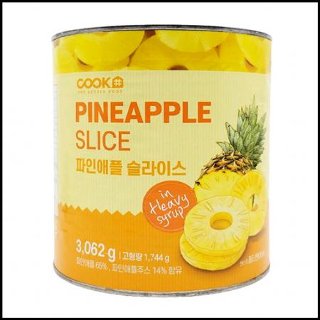 쿡샵 파인애플 슬라이스 3kg 큰캔 대용량 업소용 원형슬라이스 하와이안피자