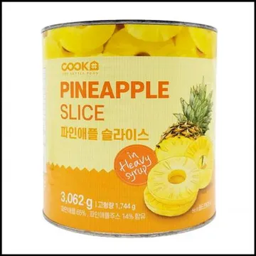 쿡샵 파인애플 슬라이스 3kg 큰캔 대용량 업소용 원형슬라이스 하와이안피자
