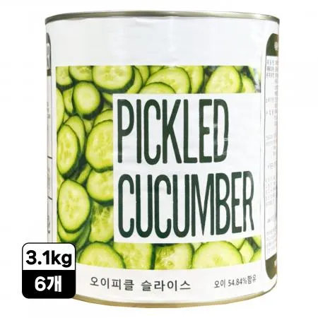 [6개] 제이쿱 오이피클 슬라이스 3.1kg 쭈글거림이 없는 수제피클느낌