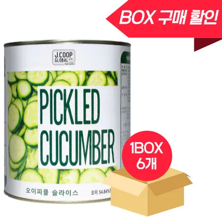 [BOX할인] 제이쿱 오이피클 슬라이스 3.1kg 쭈글거림이 없는 수제피클느낌 6캔