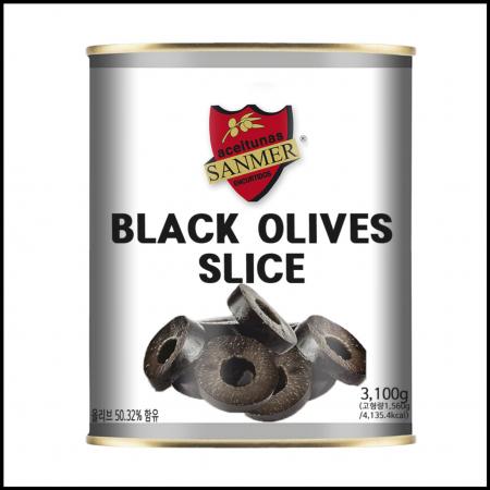 (홀/큰캔) 블랙올리브 슬라이스 3.1kg 대용량 업소용 피자파스타토핑 올리브슬라이스