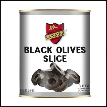(홀/큰캔) 블랙올리브 슬라이스 3.1kg 대용량 업소용 피자파스타토핑 올리브슬라이스