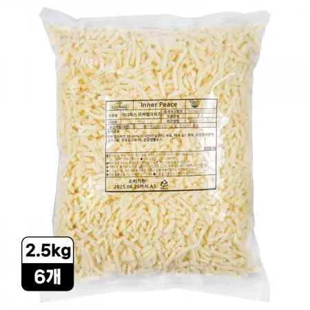 [6개] 이너피스 자연산 모짜렐라피자치즈 (자연100%) 2.5kg 냉장
