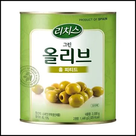 리치스 그린올리브 홀 피티드 3kg 씨제거 올리브 피자토핑 샐러드 업소용