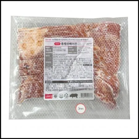 에스푸드 에쓰푸드 후레쉬베이컨 3mm 슬라이스 1kg 냉동베이컨 피자토핑