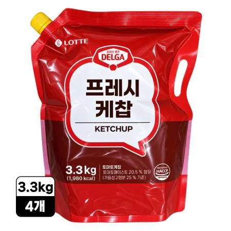 [4개] 롯데 델가 프레시 케찹 3.3kg 케챱