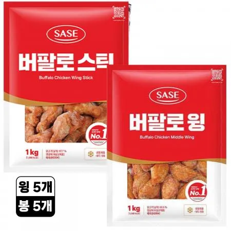 [윙봉세트] 사세 버팔로스틱 5봉+사세버팔로윙 5봉 1kg 냉동 총 10봉 혼합구성