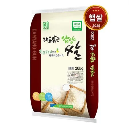 25년산 햅쌀 담양군농협 무농약쌀 20kg/ 당일도정 상등급 단일품종 새청무, 친환경쌀