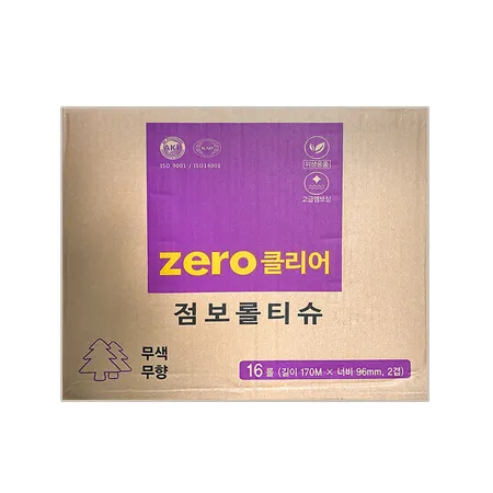 제로클리어 점보롤티슈1BOX(길이170MX너비96mm,2겹,16롤) / 화장실용 화장지